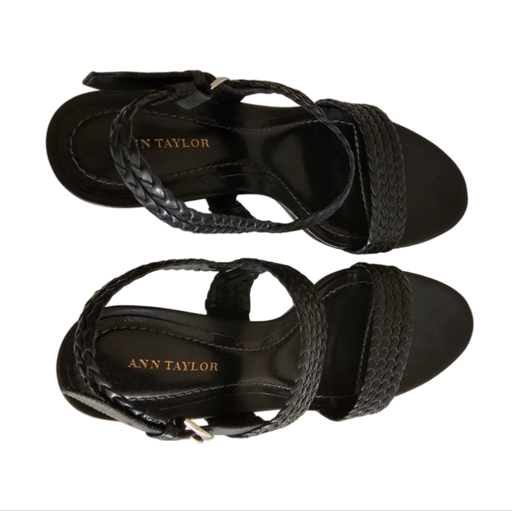 Ann Taylor Braided Leather Ankle Strap 3" Heeled Sandals | EUC | 7M | Black - Picture 12 of 16